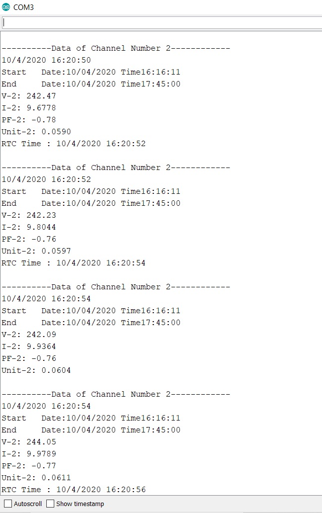 Live Serial Output of Energy Readings